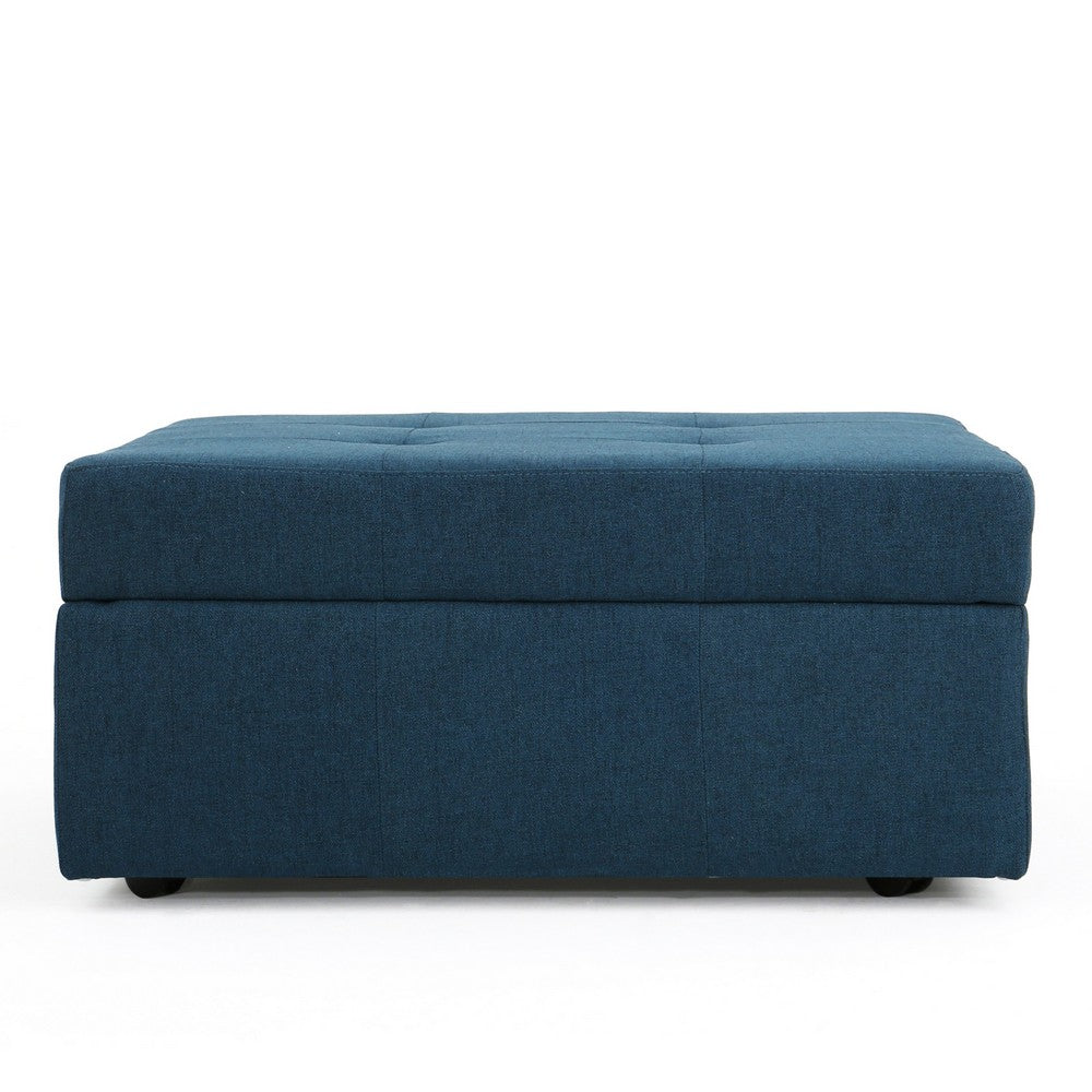 Low Accent Ottoman with Storage, 31 Inch Square, Tufted Navy Blue - BM324432