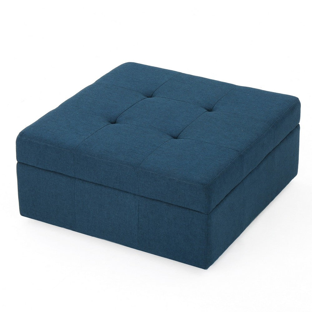 Low Accent Ottoman with Storage, 31 Inch Square, Tufted Navy Blue - BM324432