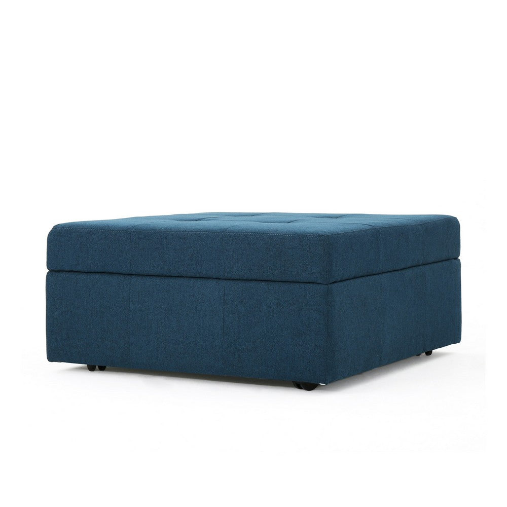 Low Accent Ottoman with Storage, 31 Inch Square, Tufted Navy Blue - BM324432