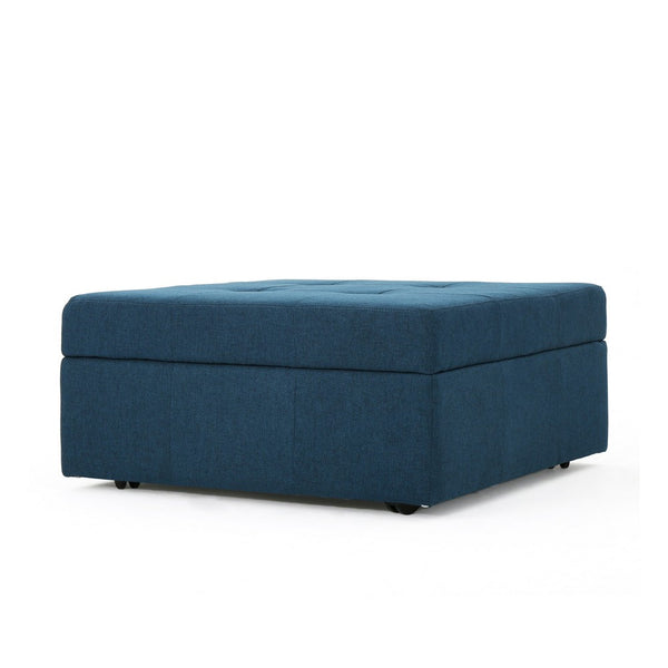 Low Accent Ottoman with Storage, 31 Inch Square, Tufted Navy Blue - BM324432