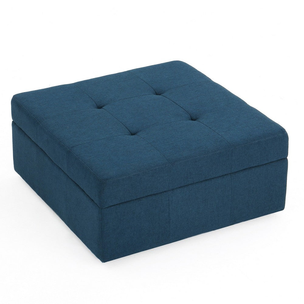 Low Accent Ottoman with Storage, 31 Inch Square, Tufted Navy Blue - BM324432