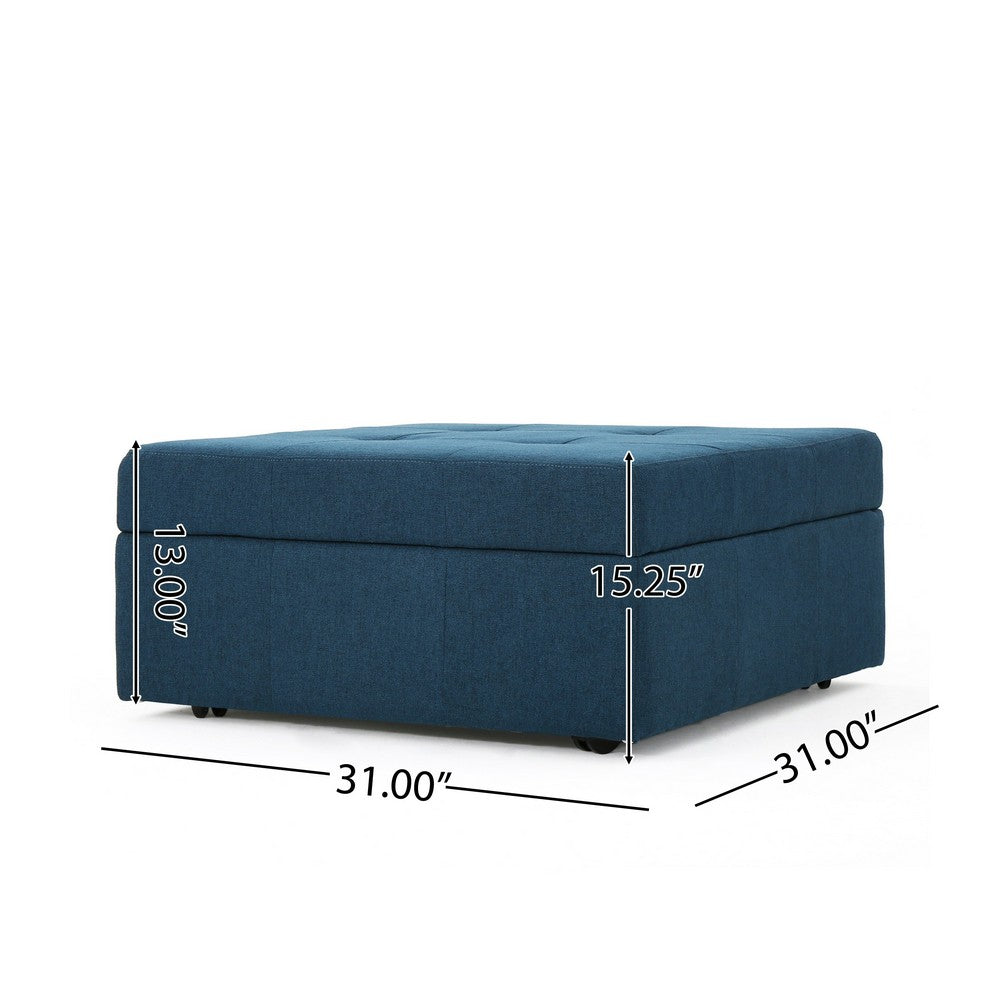 Low Accent Ottoman with Storage, 31 Inch Square, Tufted Navy Blue - BM324432