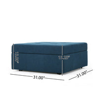 Low Accent Ottoman with Storage, 31 Inch Square, Tufted Navy Blue - BM324432