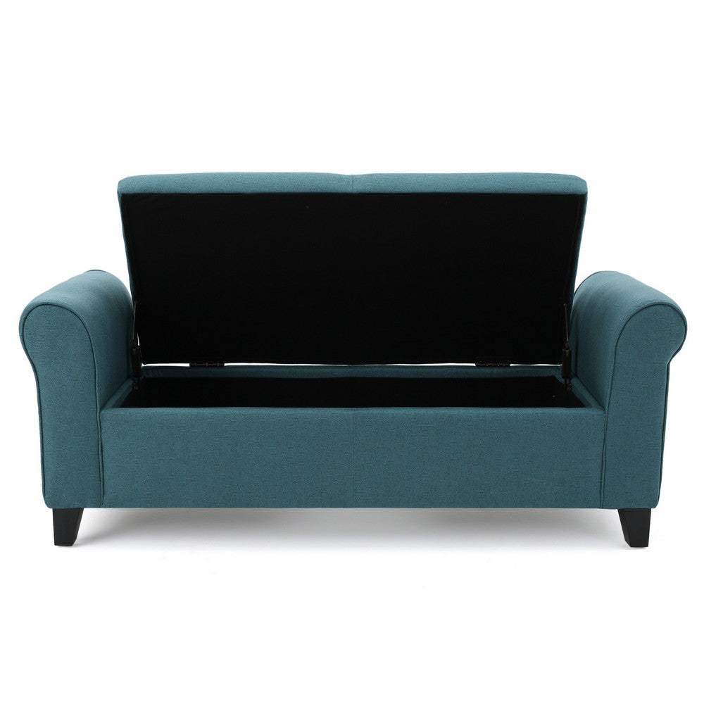 Shawn Storage Bench, 50 Inch, Rolled Arms, Solid Wood, Dark Teal Blue - BM324433