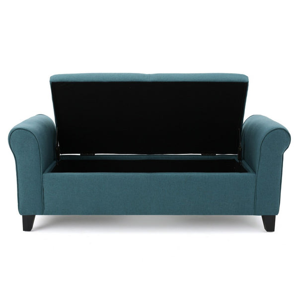 Shawn Storage Bench, 50 Inch, Rolled Arms, Solid Wood, Dark Teal Blue - BM324433