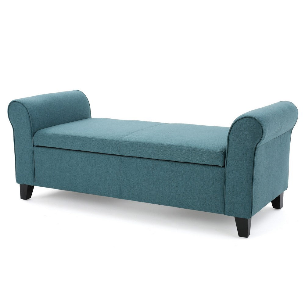 Shawn Storage Bench, 50 Inch, Rolled Arms, Solid Wood, Dark Teal Blue - BM324433