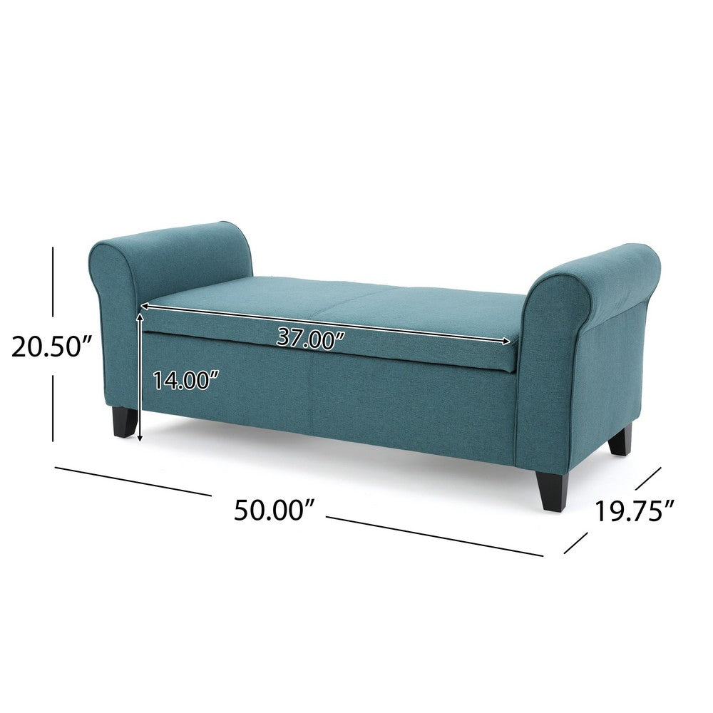Shawn Storage Bench, 50 Inch, Rolled Arms, Solid Wood, Dark Teal Blue - BM324433