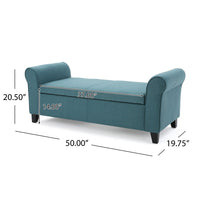 Shawn Storage Bench, 50 Inch, Rolled Arms, Solid Wood, Dark Teal Blue - BM324433