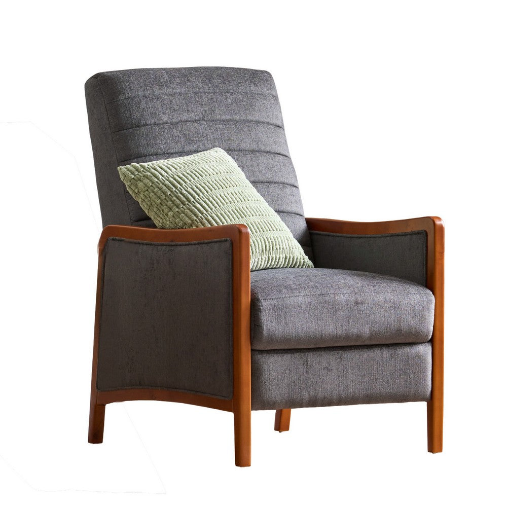 Ryka Push Back Recliner Chair, Birch Wood, Gray Channel Stitching - BM324434