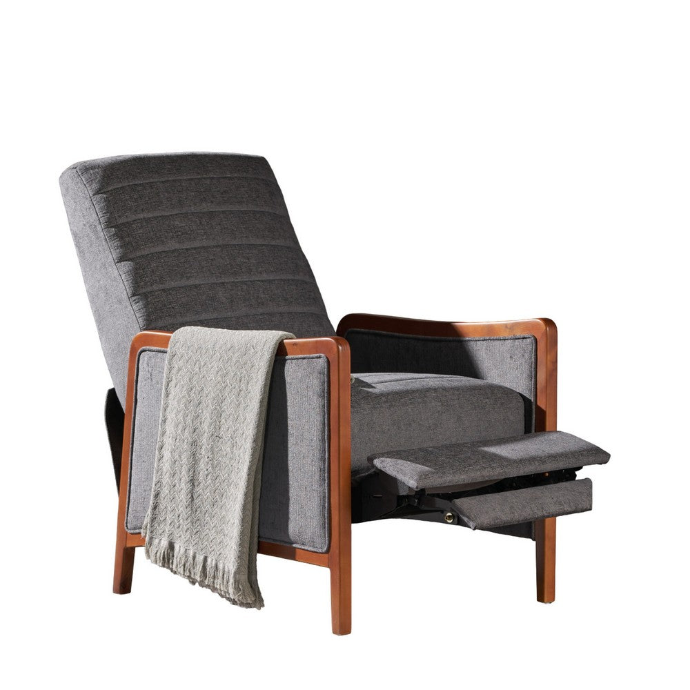 Ryka Push Back Recliner Chair, Birch Wood, Gray Channel Stitching - BM324434