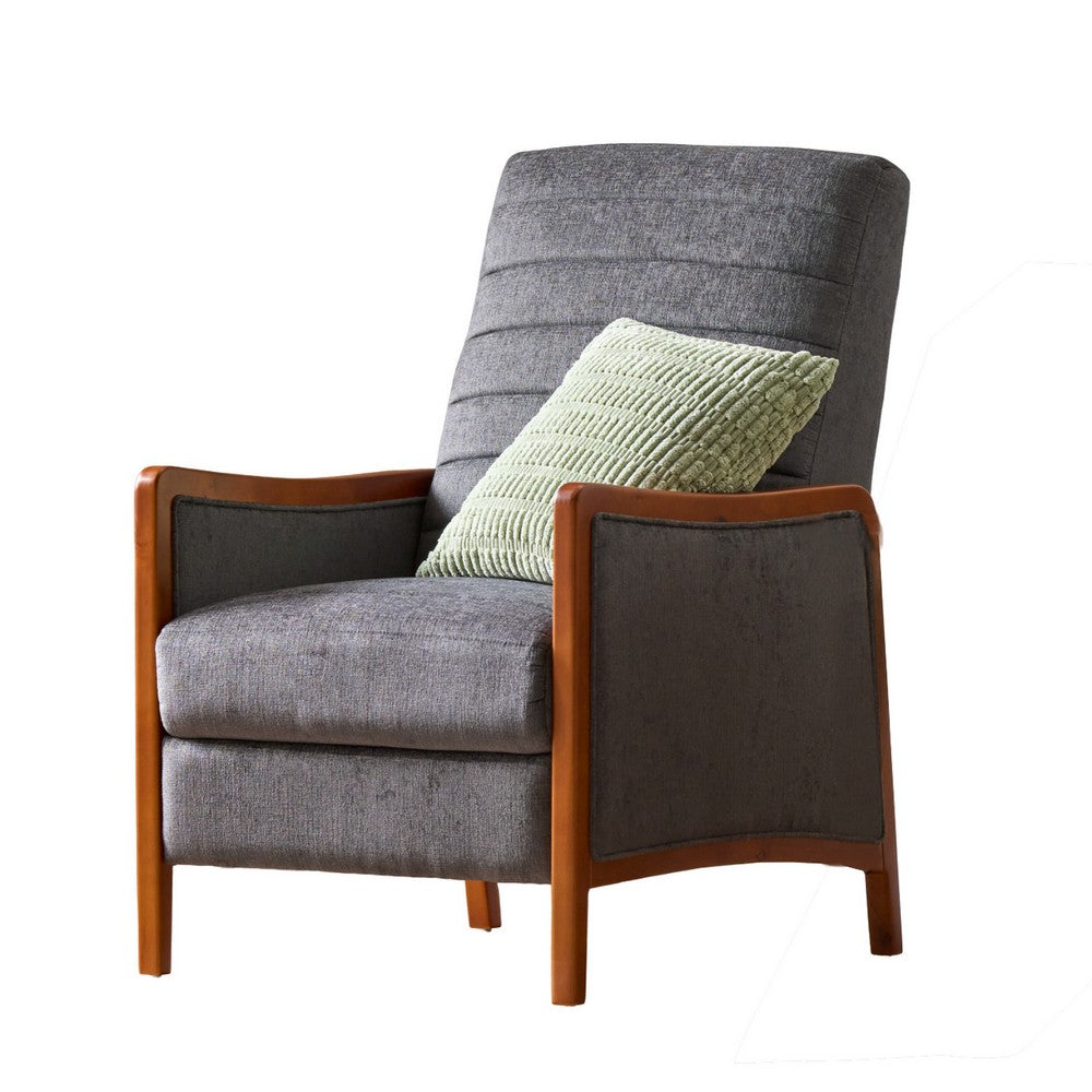Ryka Push Back Recliner Chair, Birch Wood, Gray Channel Stitching - BM324434