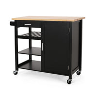 Rolling Kitchen Bar Cart, 3 Shelves, Cabinet, 42 Inch Black and Brown - BM324436