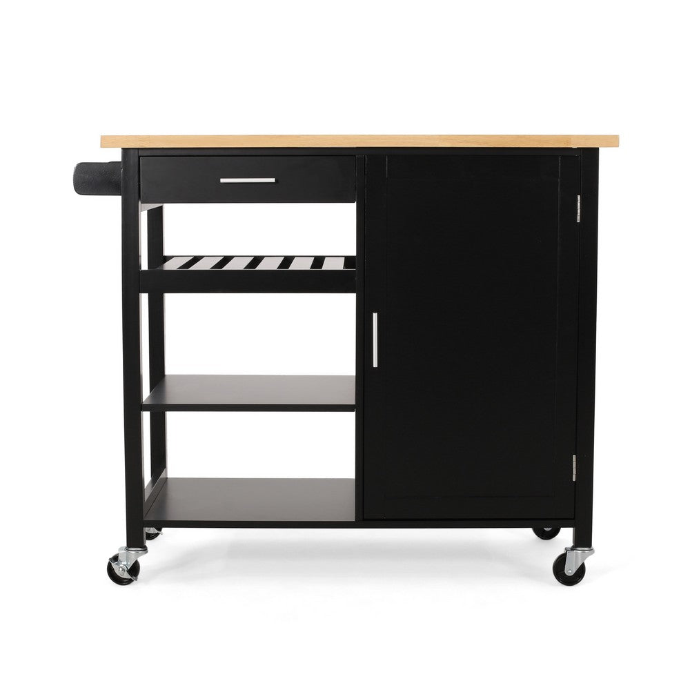 Rolling Kitchen Bar Cart, 3 Shelves, Cabinet, 42 Inch Black and Brown - BM324436