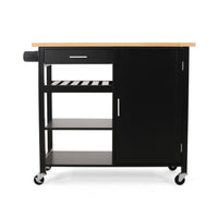 Rolling Kitchen Bar Cart, 3 Shelves, Cabinet, 42 Inch Black and Brown - BM324436