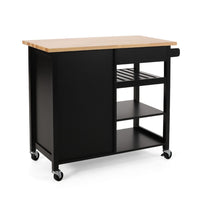 Rolling Kitchen Bar Cart, 3 Shelves, Cabinet, 42 Inch Black and Brown - BM324436