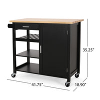 Rolling Kitchen Bar Cart, 3 Shelves, Cabinet, 42 Inch Black and Brown - BM324436