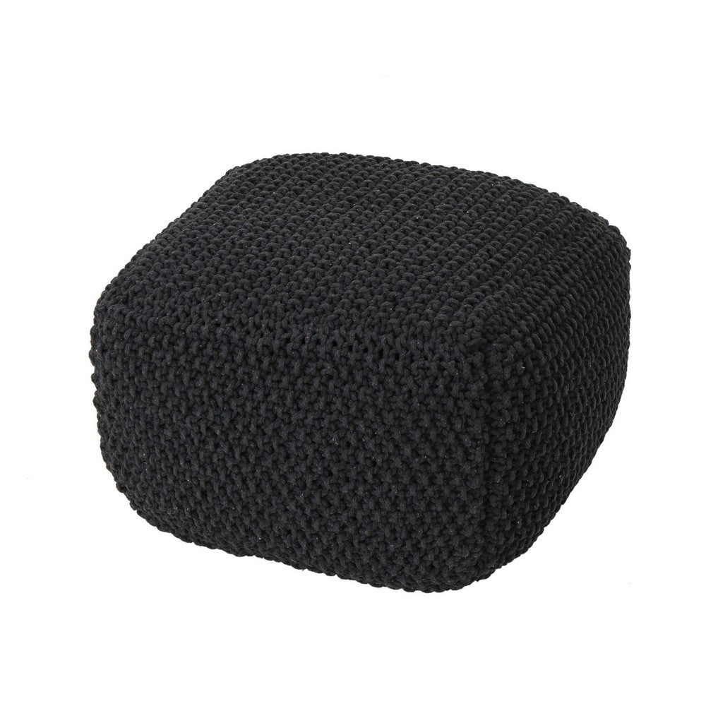 Alen Ottoman Cube Pouf, 21 Inch Handcrafted Boho Gray Knitted Cotton - BM324439