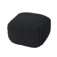 Alen Ottoman Cube Pouf, 21 Inch Handcrafted Boho Gray Knitted Cotton - BM324439