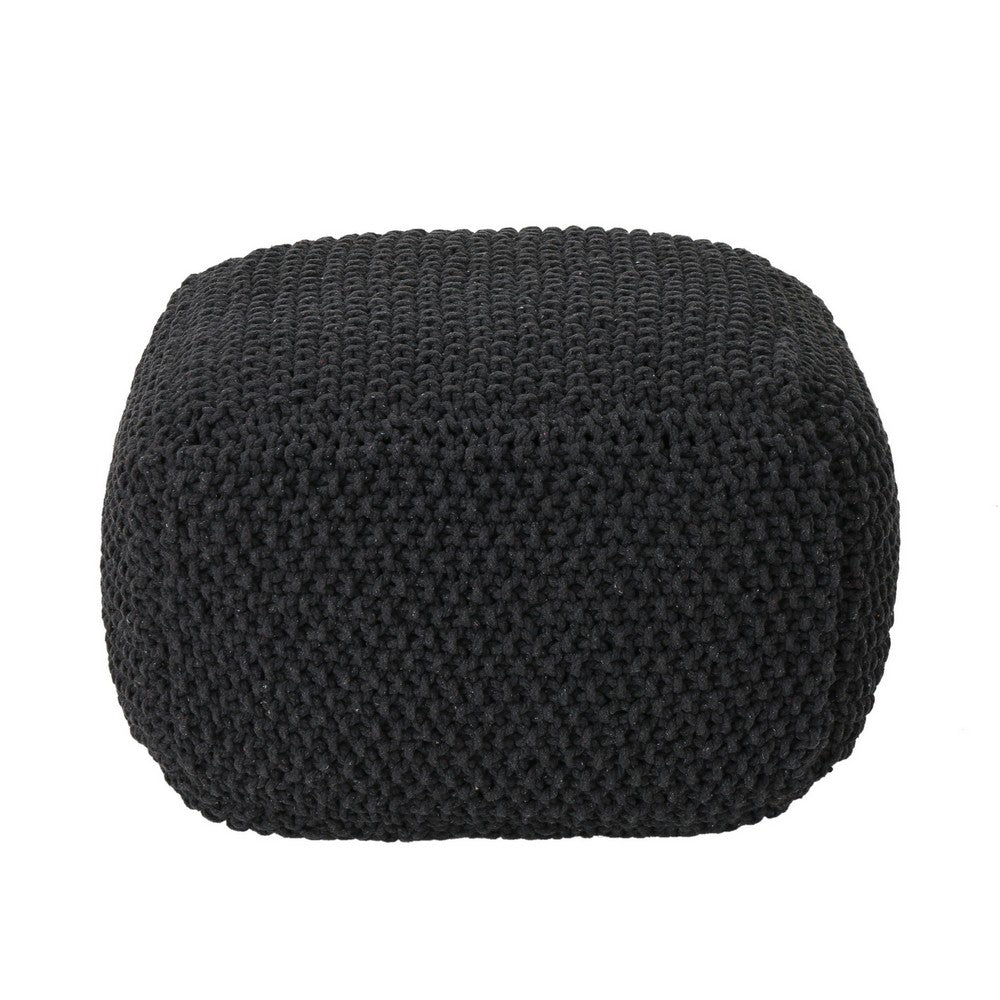 Alen Ottoman Cube Pouf, 21 Inch Handcrafted Boho Gray Knitted Cotton - BM324439
