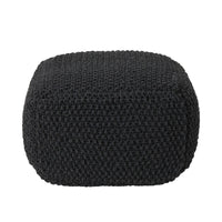 Alen Ottoman Cube Pouf, 21 Inch Handcrafted Boho Gray Knitted Cotton - BM324439