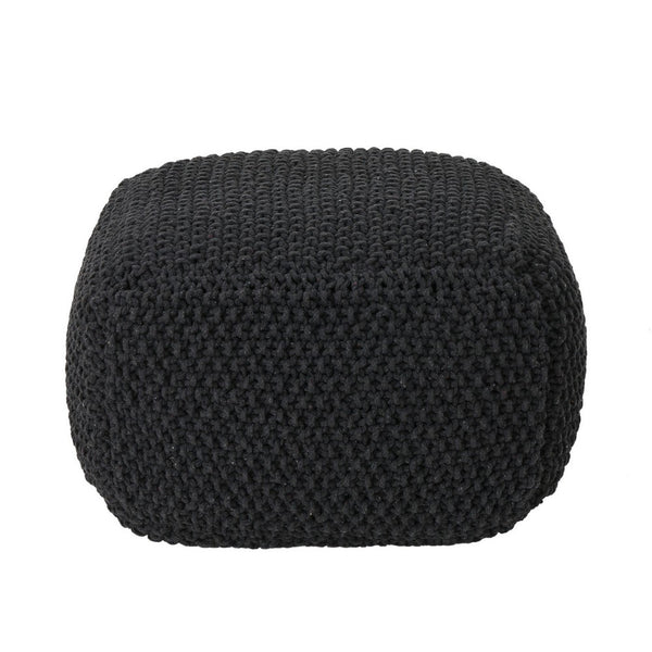Alen Ottoman Cube Pouf, 21 Inch Handcrafted Boho Gray Knitted Cotton - BM324439
