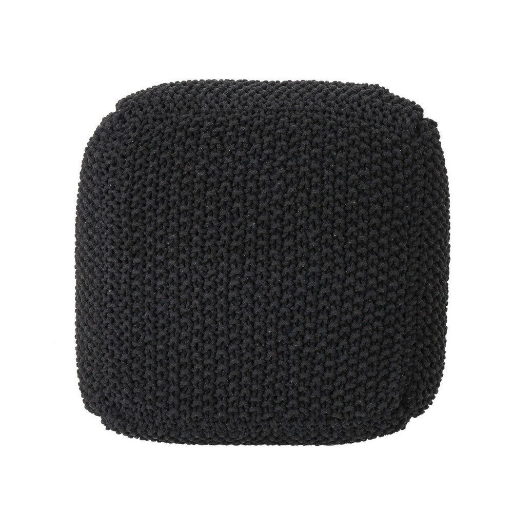 Alen Ottoman Cube Pouf, 21 Inch Handcrafted Boho Gray Knitted Cotton - BM324439