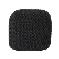 Alen Ottoman Cube Pouf, 21 Inch Handcrafted Boho Gray Knitted Cotton - BM324439
