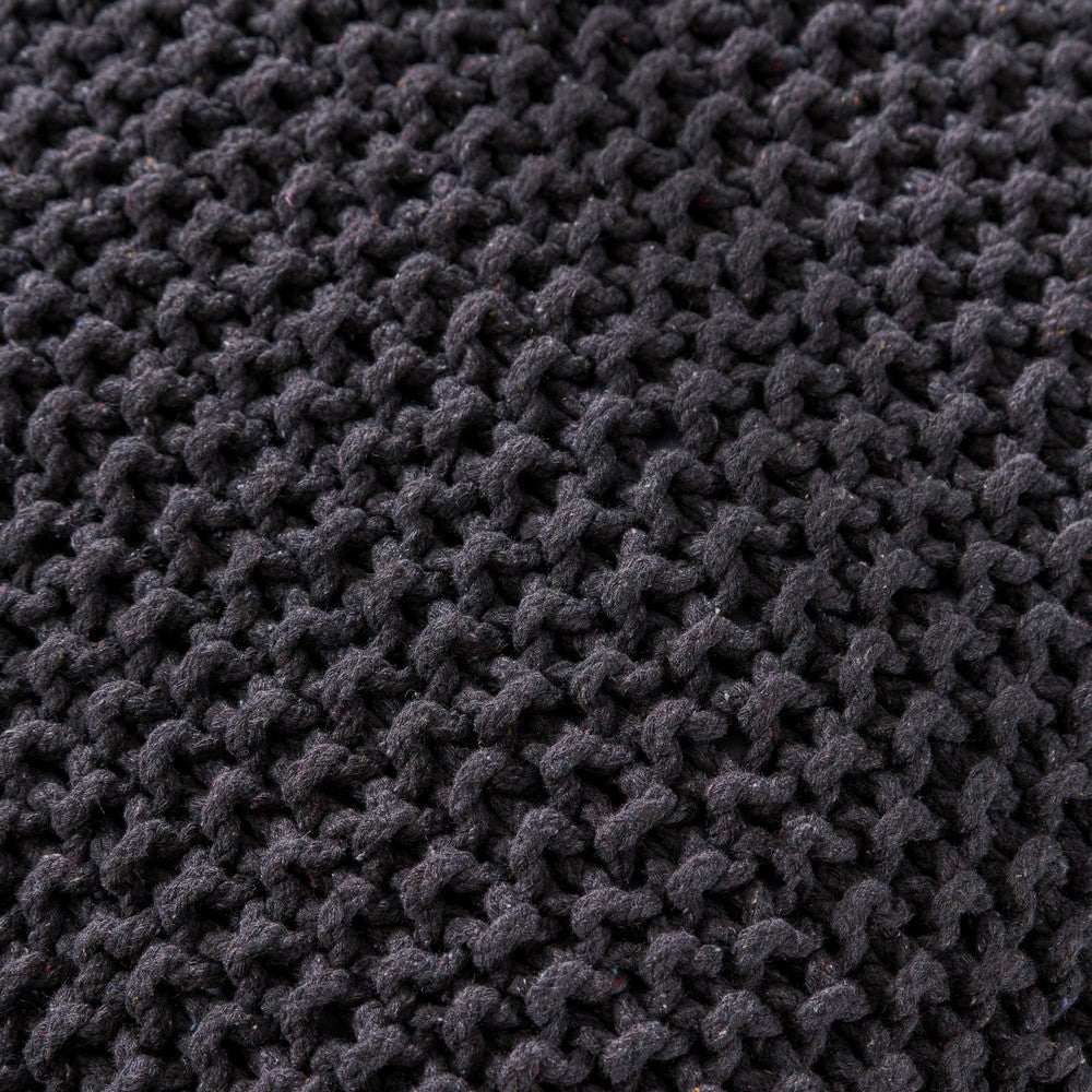 Alen Ottoman Cube Pouf, 21 Inch Handcrafted Boho Gray Knitted Cotton - BM324439