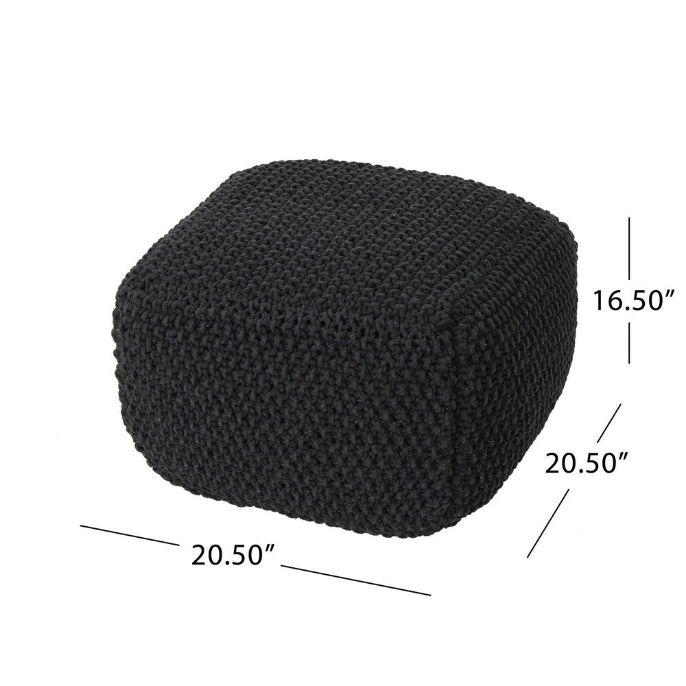 Alen Ottoman Cube Pouf, 21 Inch Handcrafted Boho Gray Knitted Cotton - BM324439