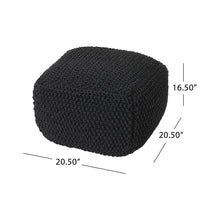 Alen Ottoman Cube Pouf, 21 Inch Handcrafted Boho Gray Knitted Cotton - BM324439