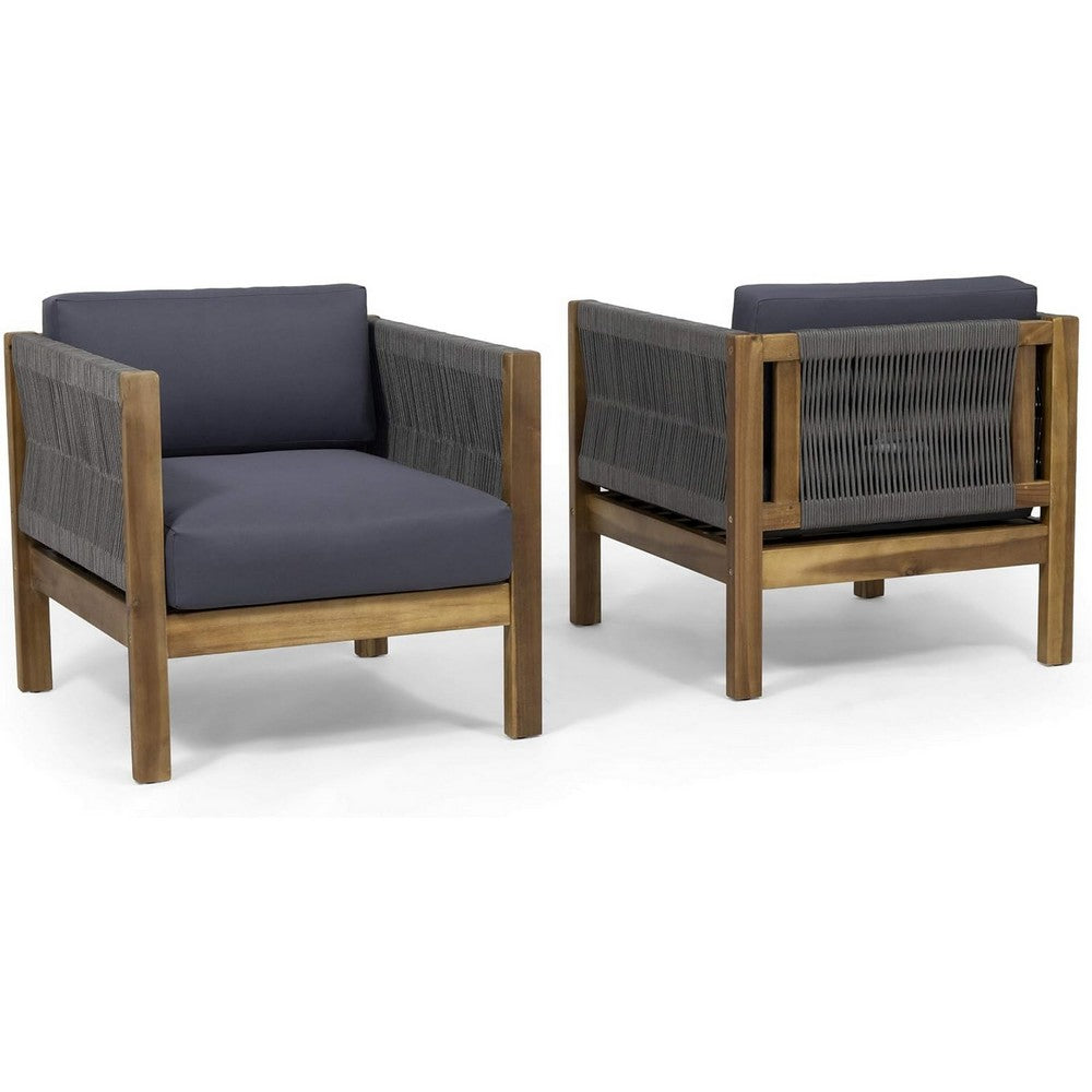 Outdoor Accent Chair Set of 2, Rope Weaving, Teak Brown Acacia Wood - BM324442
