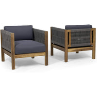 Outdoor Accent Chair Set of 2, Rope Weaving, Teak Brown Acacia Wood - BM324442