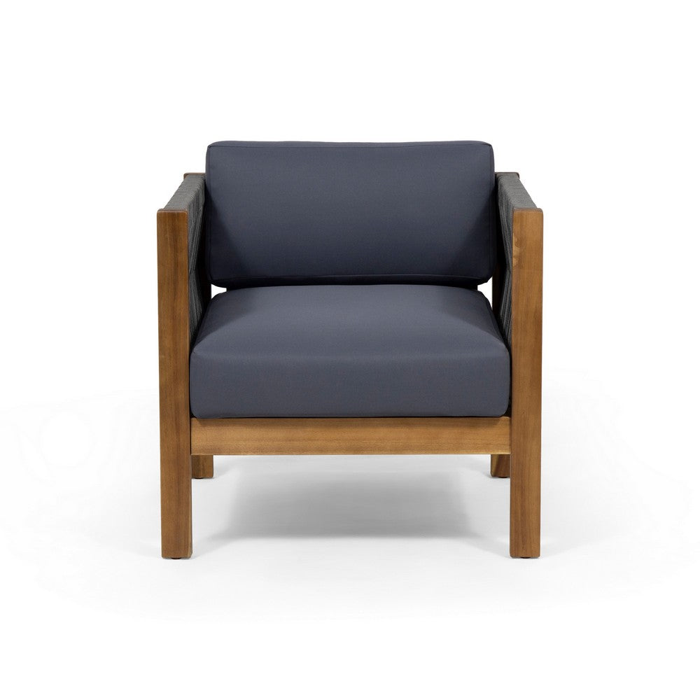 Outdoor Accent Chair Set of 2, Rope Weaving, Teak Brown Acacia Wood - BM324442