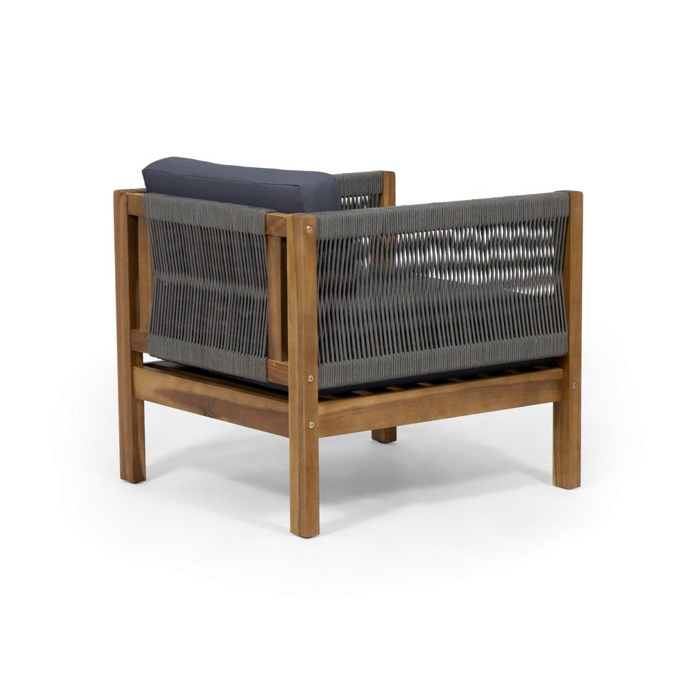Outdoor Accent Chair Set of 2, Rope Weaving, Teak Brown Acacia Wood - BM324442
