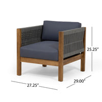 Outdoor Accent Chair Set of 2, Rope Weaving, Teak Brown Acacia Wood - BM324442