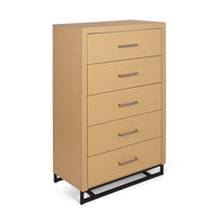 Tall Dresser Chest with 5 Drawers, Black Iron Base, Natural Brown Wood - BM324444