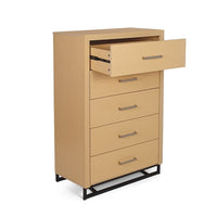 Tall Dresser Chest with 5 Drawers, Black Iron Base, Natural Brown Wood - BM324444