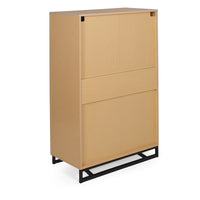 Tall Dresser Chest with 5 Drawers, Black Iron Base, Natural Brown Wood - BM324444