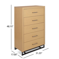 Tall Dresser Chest with 5 Drawers, Black Iron Base, Natural Brown Wood - BM324444