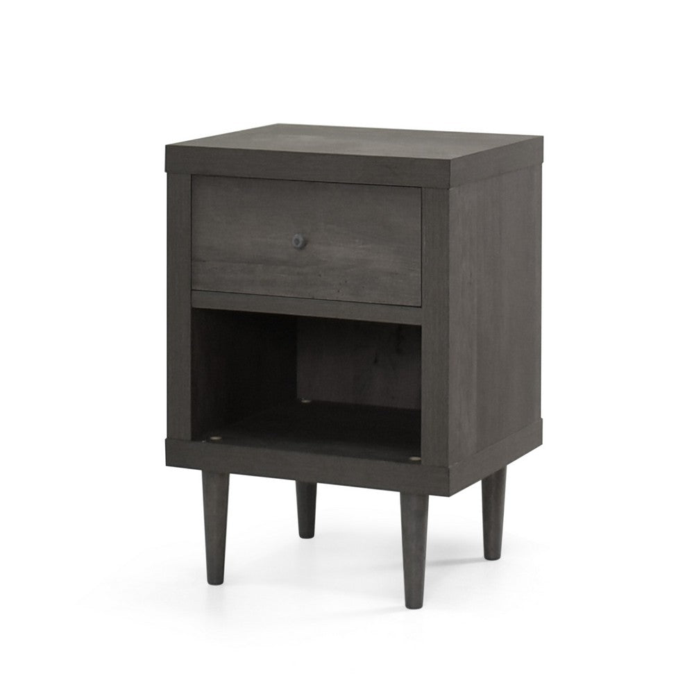 Minie Nightstand with 1 Drawer, Shelf, Rubberwood Legs, Modern Gray - BM324447