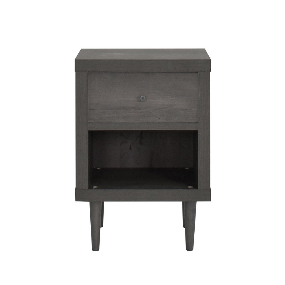 Minie Nightstand with 1 Drawer, Shelf, Rubberwood Legs, Modern Gray - BM324447