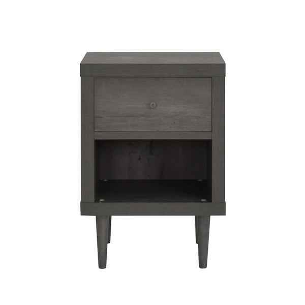 Minie Nightstand with 1 Drawer, Shelf, Rubberwood Legs, Modern Gray - BM324447