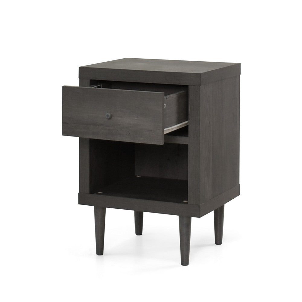 Minie Nightstand with 1 Drawer, Shelf, Rubberwood Legs, Modern Gray - BM324447