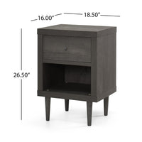 Minie Nightstand with 1 Drawer, Shelf, Rubberwood Legs, Modern Gray - BM324447