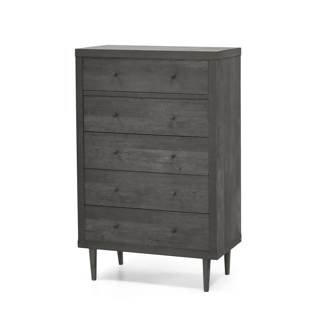 Minie Tall Dresser Chest, 5 Drawers, Rubberwood Legs, Modern Gray - BM324448