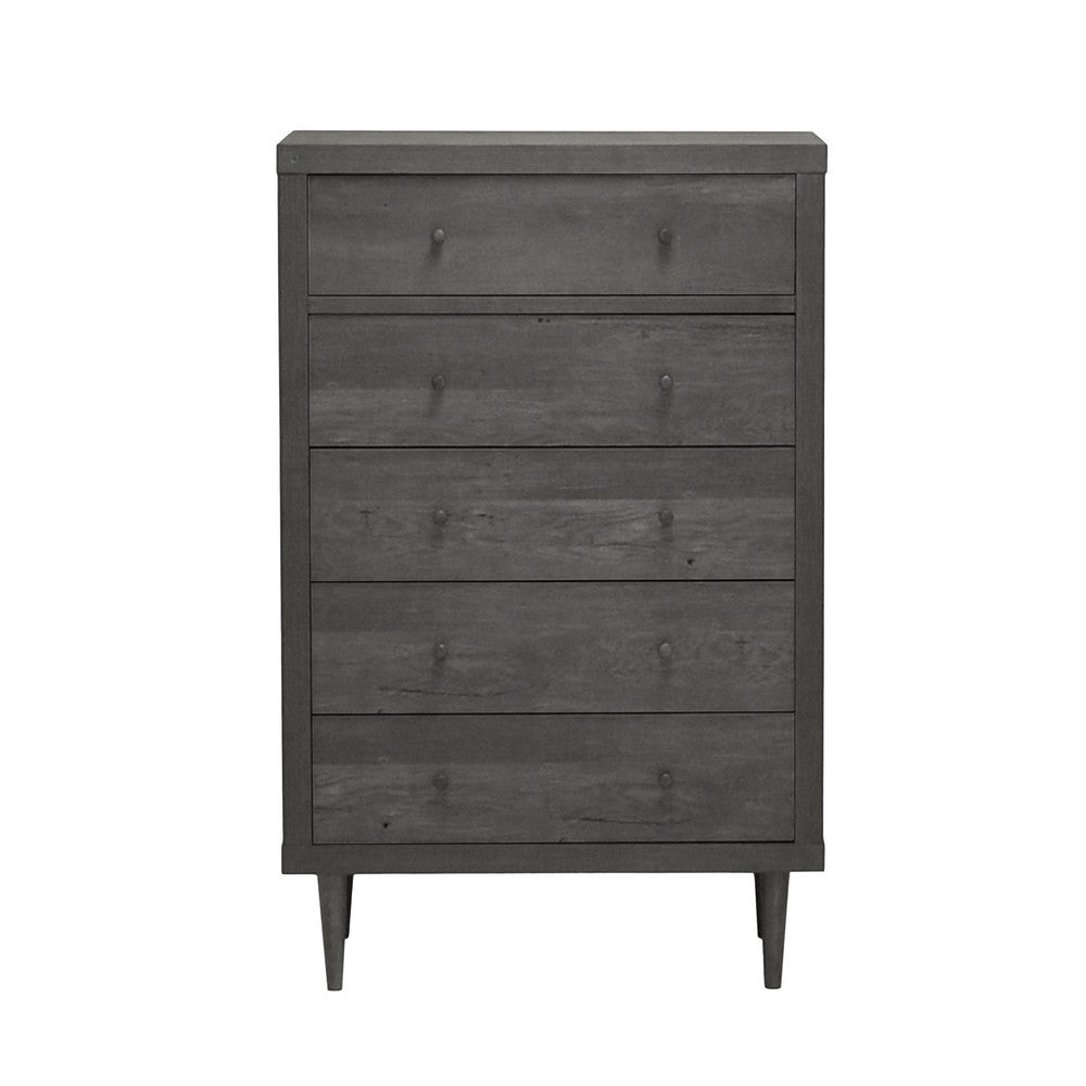 Minie Tall Dresser Chest, 5 Drawers, Rubberwood Legs, Modern Gray - BM324448