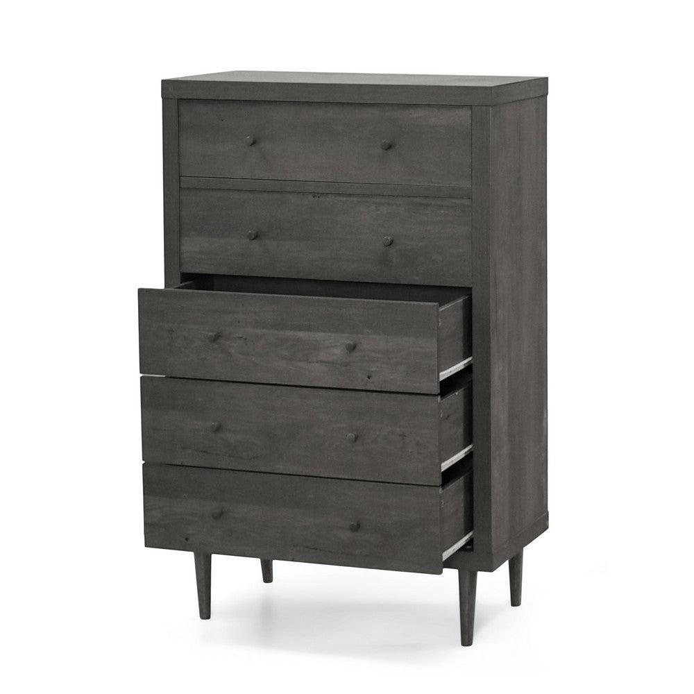 Minie Tall Dresser Chest, 5 Drawers, Rubberwood Legs, Modern Gray - BM324448