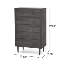 Minie Tall Dresser Chest, 5 Drawers, Rubberwood Legs, Modern Gray - BM324448
