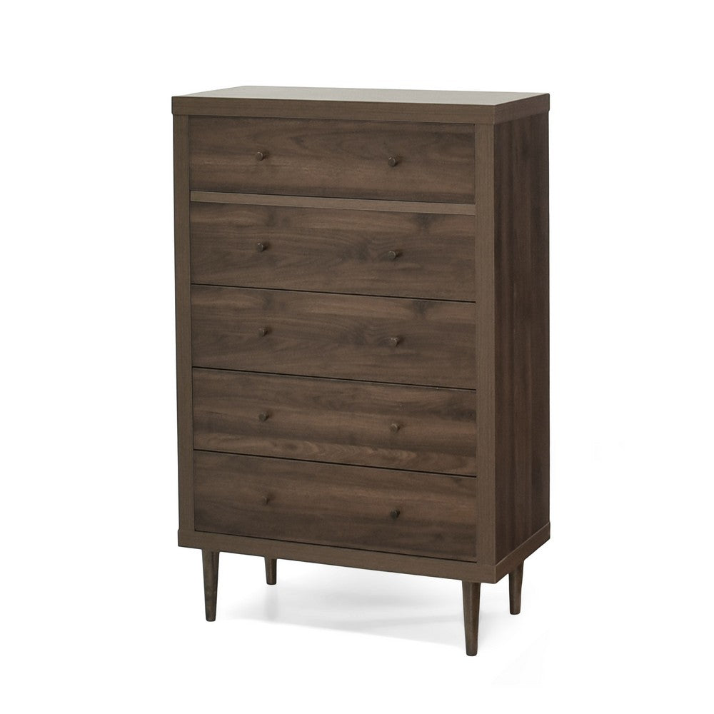 Minie Tall Dresser Chest, 5 Drawers, Rubberwood, Modern Walnut Brown - BM324449