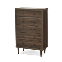 Minie Tall Dresser Chest, 5 Drawers, Rubberwood, Modern Walnut Brown - BM324449